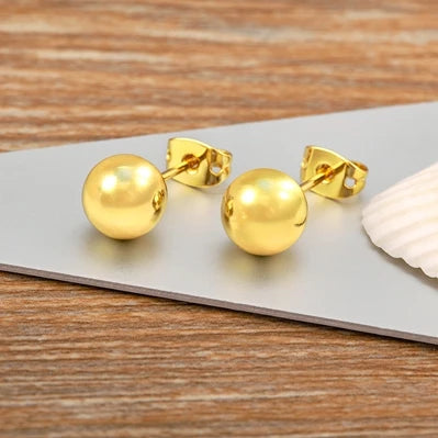 Nidin Simple Fashion Gold Ball Shape Stud Earrings Available in 6MM 8MM 10MM 12MM Perfect for Women and Girls