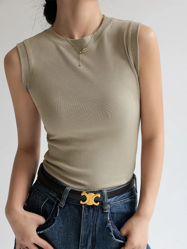 Women Cotton Camisole Vest Round Neck Colorful Sleeveless