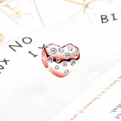 Rose Gold Winged Angel Heart Charm Bead Pink Daisy Spacer