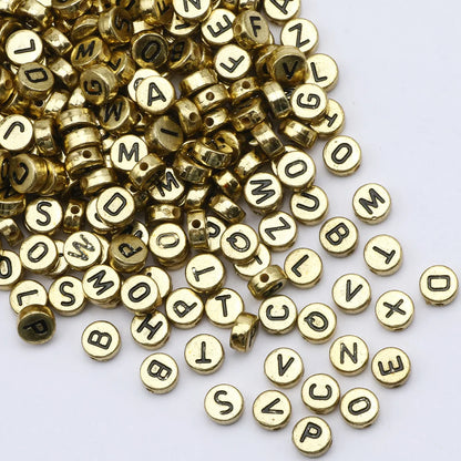 Gold Color Acrylic Spacer Beads with Black Letter Charms for Jewelry Making and DIY Crafts