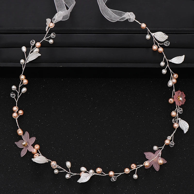 Bridal Pearl Headband - Handmade Gold Flower Hair Jewelry for Weddings