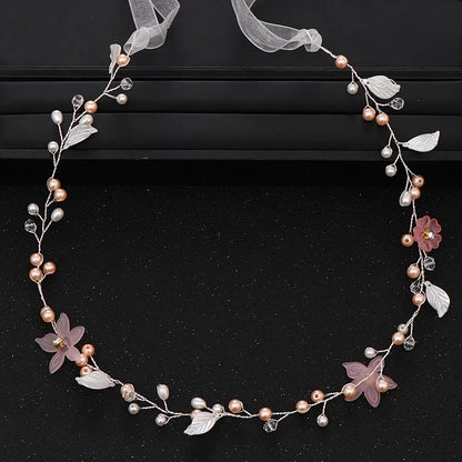 Bridal Pearl Headband - Handmade Gold Flower Hair Jewelry for Weddings