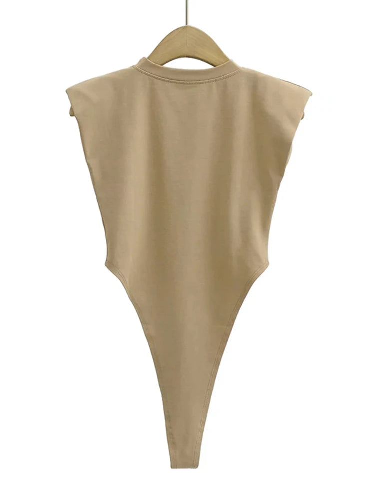 Women's Padded Shoulder Bodysuit Sleeveless Black Slim Fit