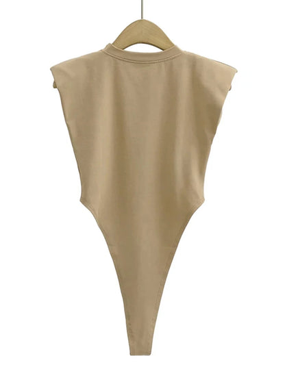 Women's Padded Shoulder Bodysuit Sleeveless Black Slim Fit