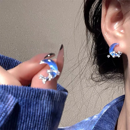 Y2K Korean Blue Crystal Butterfly Star Earrings for Women