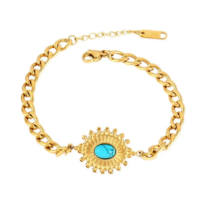 Vintage Stainless Steel Bracelet for Women with Turquoise Pendant B0455