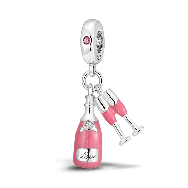 Hot Pink Murano Glass Charm Bead For 925 Bracelet Pendant