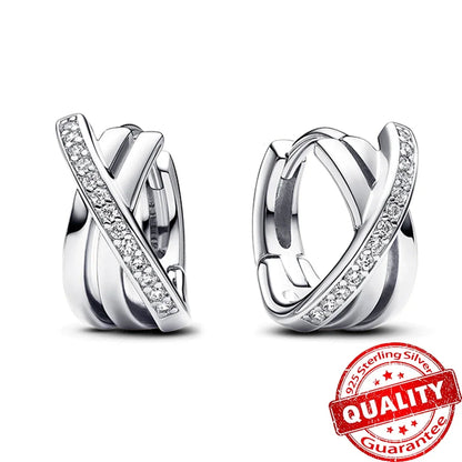 Sparkling 925 Sterling Silver Colorful Heart Zircon Round Huggie Bow Stud Earrings for Women Elegant Sweet Jewelry Gifts