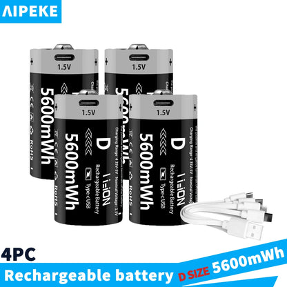 AIPEKE 2-10PC USB 5600mWh D Size Rechargeable Lithium Batteries D SIZE 5600mWh 4PC 1.5V