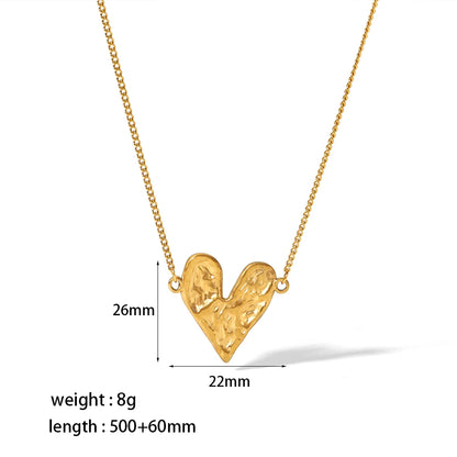 French Vintage Lava Texture Heart Ring 18K Gold Plated Stainless Steel Exaggerate Hammer Design for Women