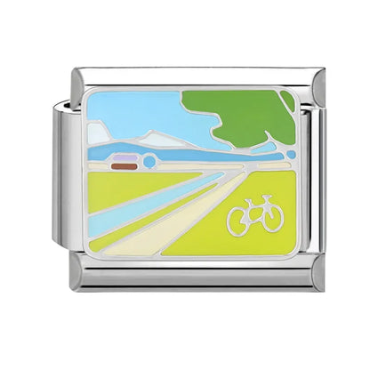 Y2K Green Series Italian Charm Bracelet Links with Camera Woods Flowers Designs in Stainless Steel