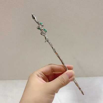 Vintage Rose Flower Crystal Hairpin Stick for Women Fashion Alloy Headwear