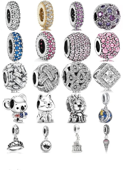 New 925 Silver Pink Purple Bead Ice Cream Pendant for European Original Bracelet DIY Exquisite Jewelry