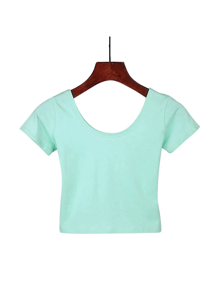 Dozw Solid Crop Top For Women Slim Fit High Waist Tee