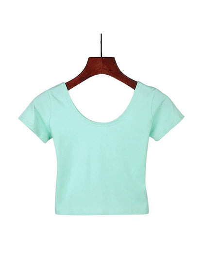 Dozw Solid Crop Top For Women Slim Fit High Waist Tee