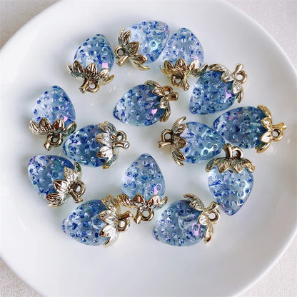 Vibrant 3D Strawberry Resin Charms Set for DIY Jewelry Making