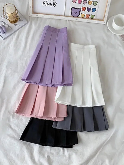 Gothic High Waist A Line Pleated Skirt For Women Black