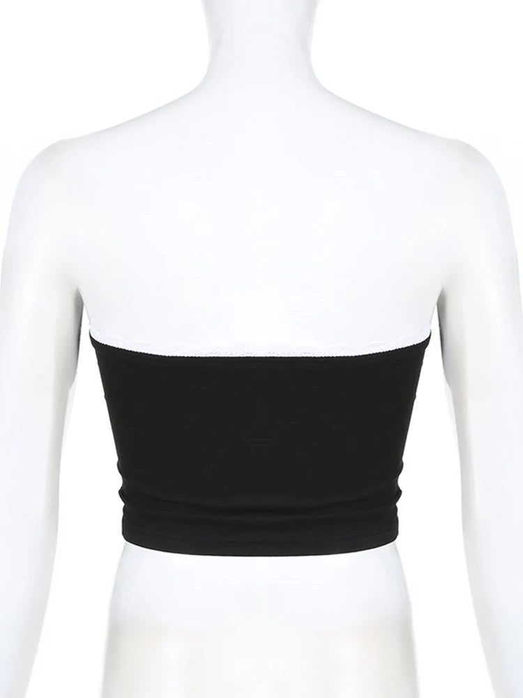 Dozw Women Harajuku Tube Top Bow Detail Cropped Chic