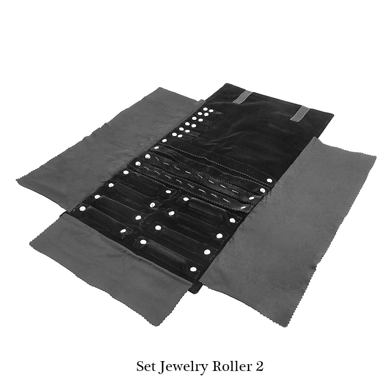 Elegant Velvet Travel Jewelry Organizer Roll For Necklaces Bracelets Rings