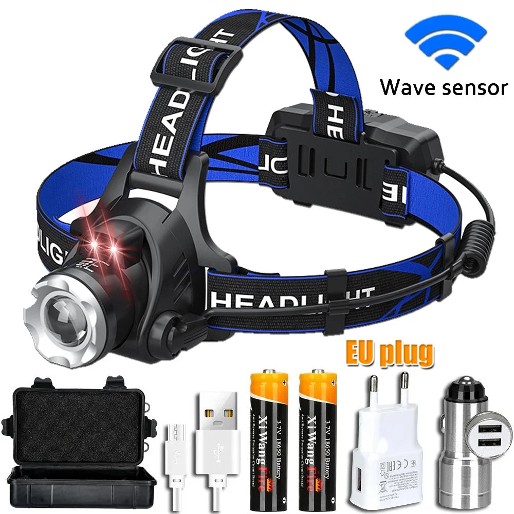 Super Bright LED Induction Headlamp USB Rechargeable Waterproof Torch Type 2 package F