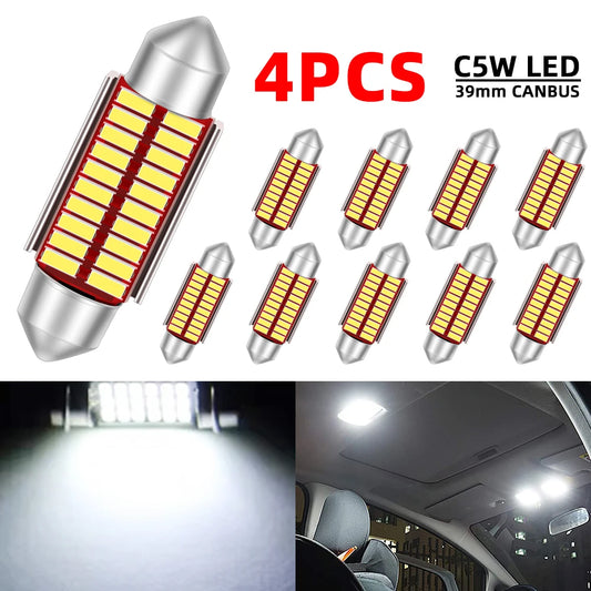 Ultra-Bright 4PCS C5W LED Canbus Festoon 39mm Car Interior Lights 12V 24V 3000LM 6500K White
