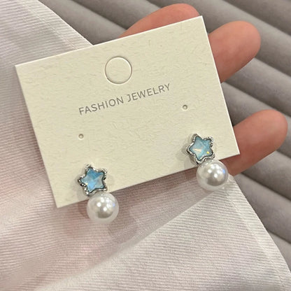 Y2K Korean Blue Crystal Butterfly Star Earrings for Women