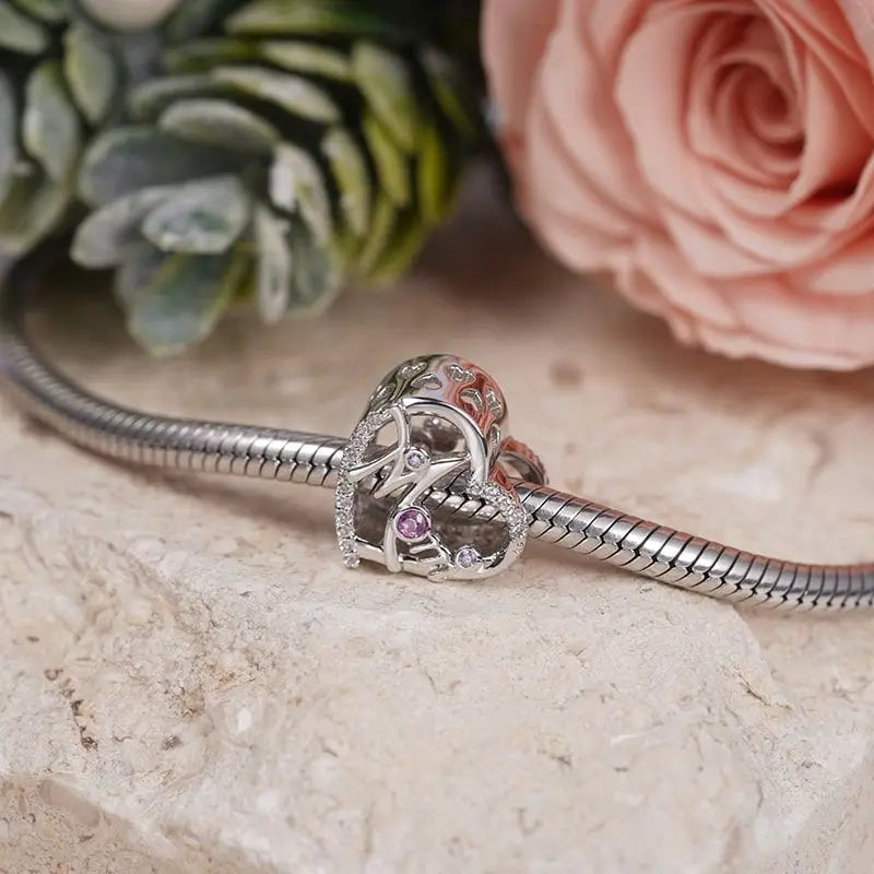 Elegant 925 Sterling Silver Bow Charm with Zircon for Mother's Day Bracelet