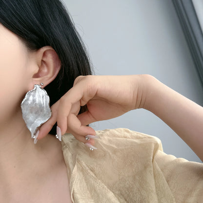 Metal White Drops Glaze Leaves Irregular Enamel Earrings for Women Stylish European and American Fashion Jewelry Gifts