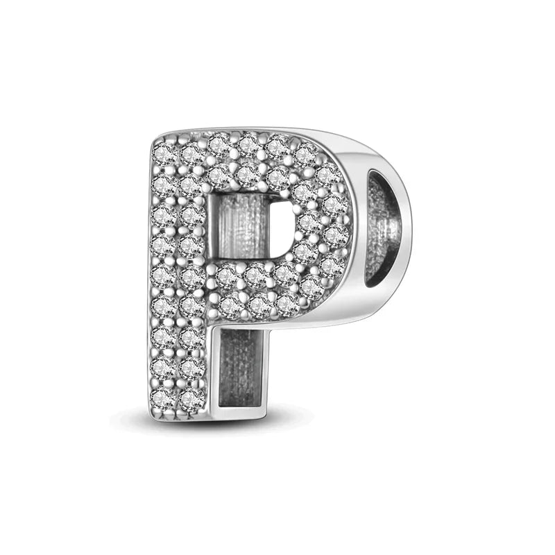 925 Sterling Silver Alphabet Beads Charm Set A to Z with Zircon for DIY Jewelry Making