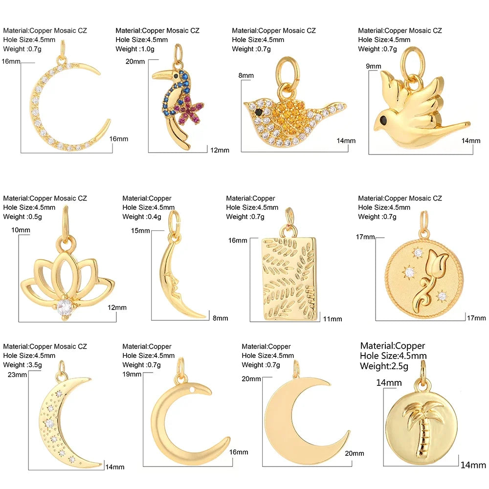 Charming Gold Moon Flower Bird Pendant for DIY Jewelry Making