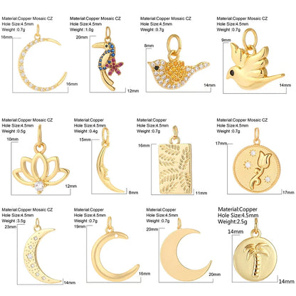Charming Gold Moon Flower Bird Pendant for DIY Jewelry Making
