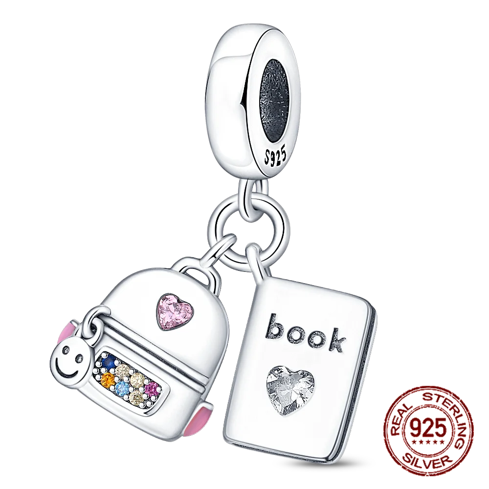 Elegant 925 Sterling Silver School Charm Beads for DIY Bracelet Jewelry
