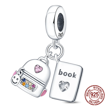 Elegant 925 Sterling Silver School Charm Beads for DIY Bracelet Jewelry