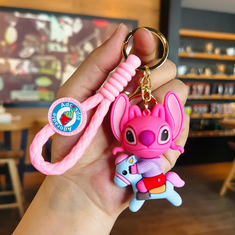 Kawaii Anime Disney Keychain Set Featuring Mickey Mouse, Minnie, Lilo & Stitch