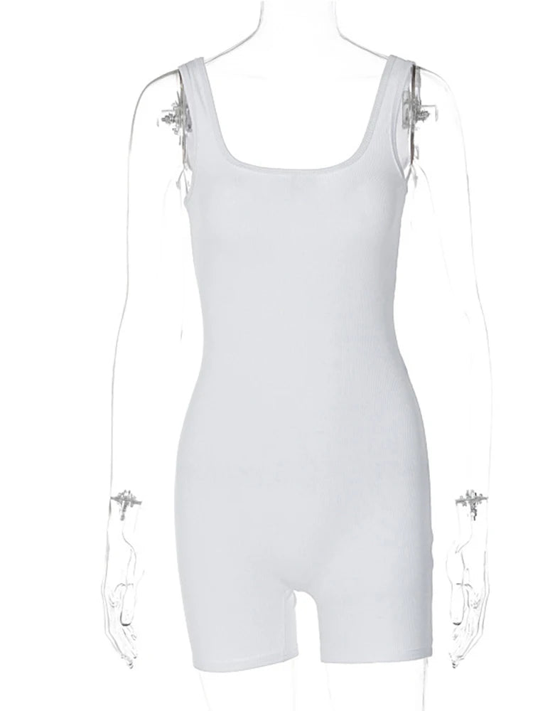 Women Ribbed Sleeveless Playsuit Romper Summer Streetwear