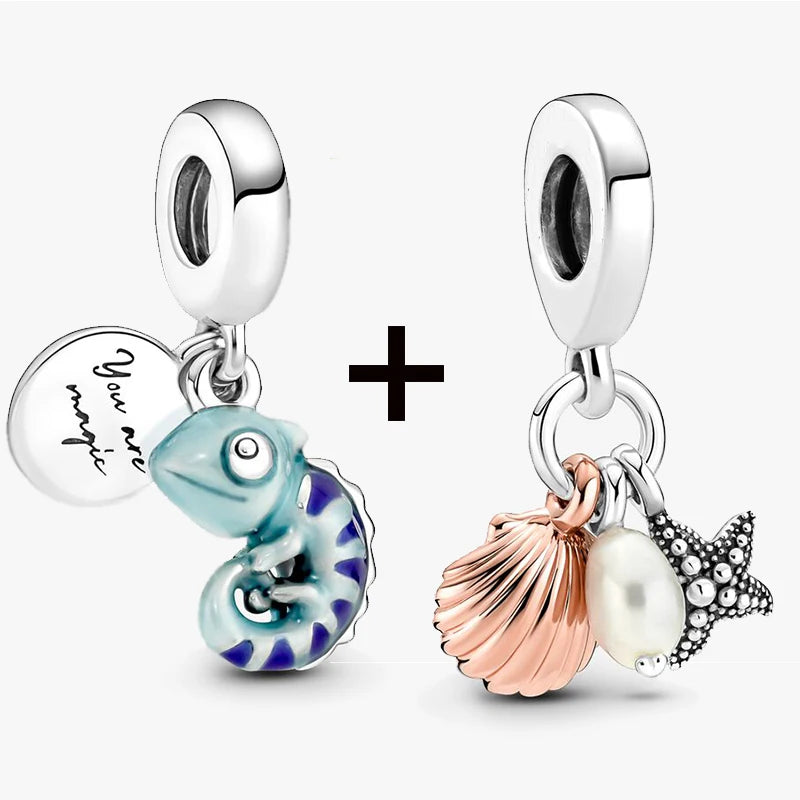 Chameleon and Turtle Pendant Beads for Charm Bracelets Jewelry Gift BD40