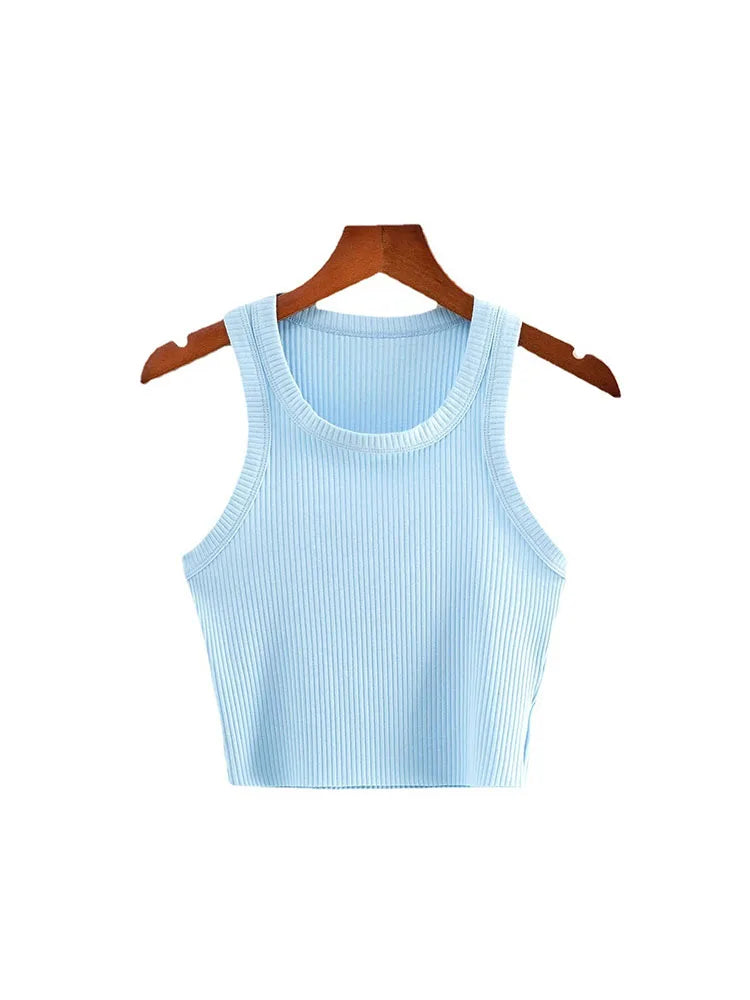 Dozw Teen Knit Crop Tank Top Elastic Sleeveless Cropped