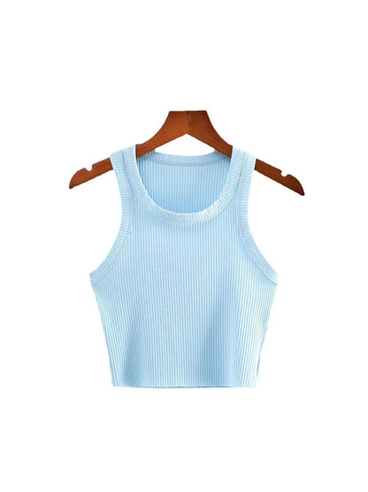 Dozw Teen Knit Crop Tank Top Elastic Sleeveless Cropped