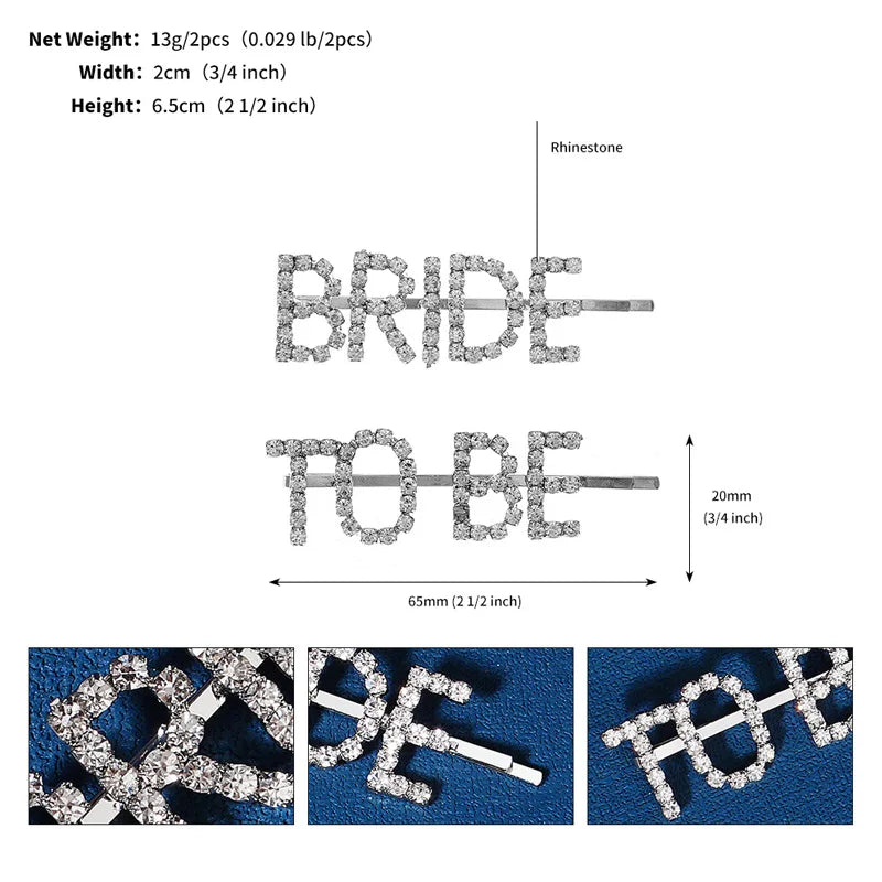 Silver Bride To Be Rhinestone Hair Clips Set - Elegant Barrettes and Hairpins for Stunning Bridal Styles
