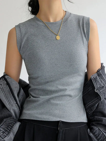 Women Cotton Camisole Vest Round Neck Colorful Sleeveless