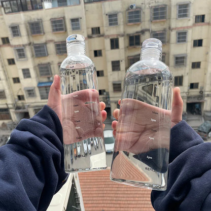 Large Portable Glass Water Bottle With Time Marker