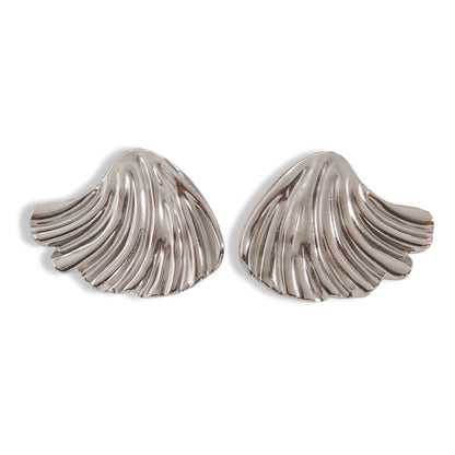 Elegant Pleated Texture Metal Earrings - Minimalist Stainless Steel Studs