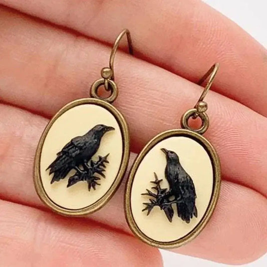 Retro Oval Black Crow Drop Earrings for Women Party Jewelry Earrings