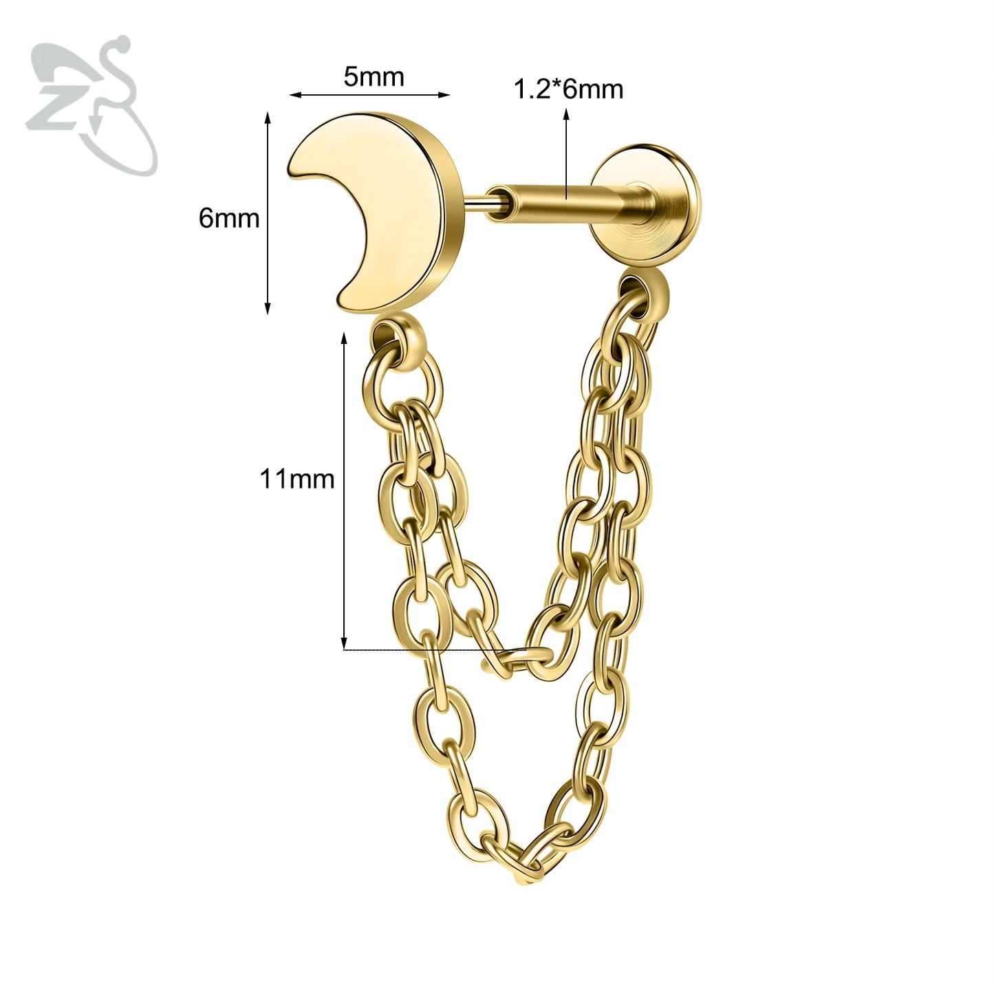 ZS 16G Stainless Steel Stud Earrings for Women and Girls with CZ Crystal Tassel Drop Design