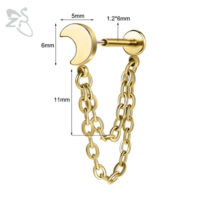 ZS 16G Stainless Steel Stud Earrings for Women and Girls with CZ Crystal Tassel Drop Design