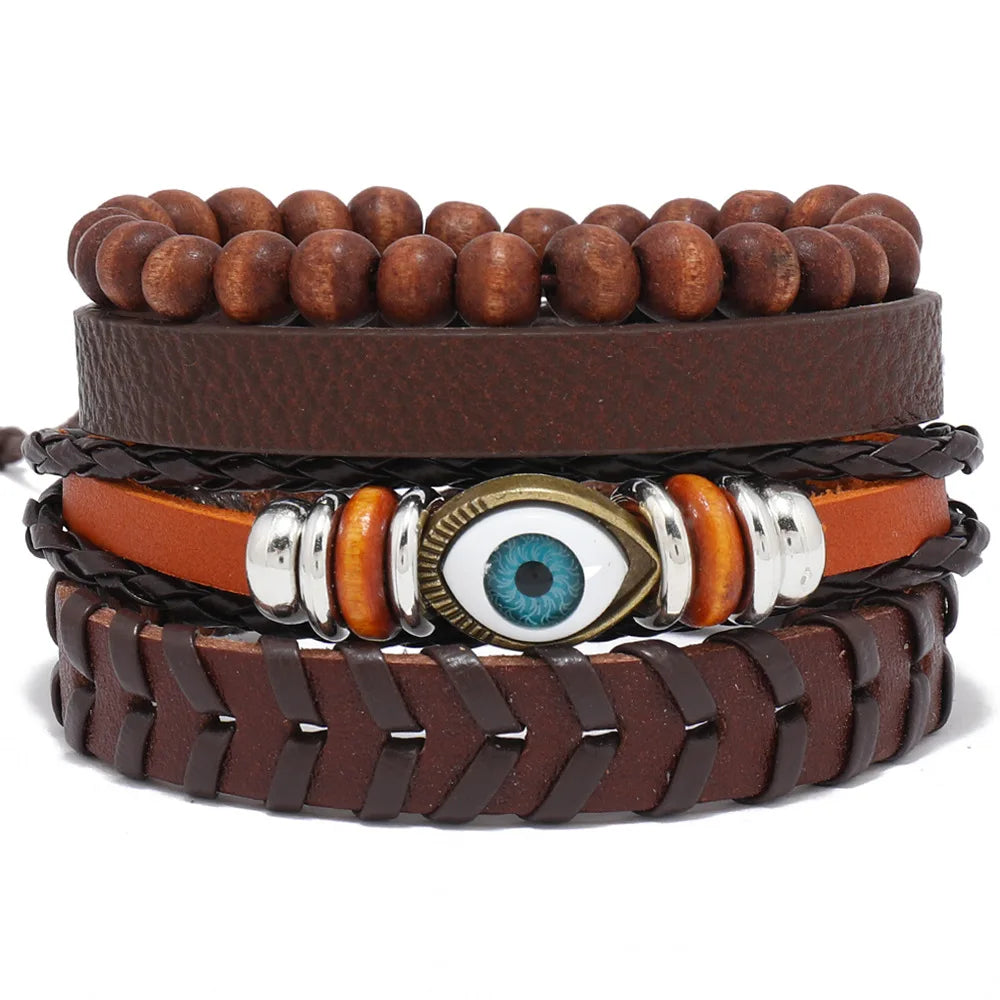 ZORCVENS Men's Handmade Braided Leather Bracelet Set - Vintage Black Punk Fashion Gift
