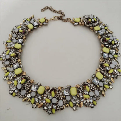 Indian Ethnic Crystal Rhinestone Necklace Earrings Set for Bridal 2024 Yellow Clear