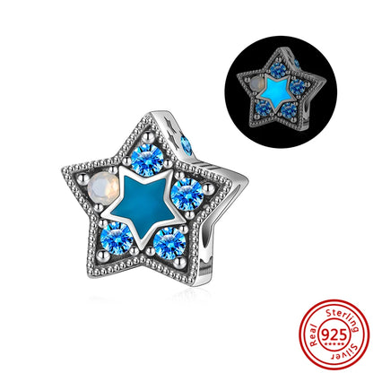 925 Sterling Silver Blue Zircon Feather Crown Stars Moon Charm Beads for Bracelet H279 3mm-4mm