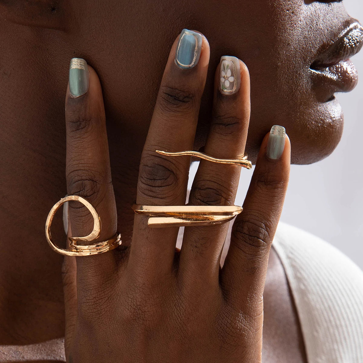 Tocona 2024 Vintage Gold Geometric Adjustable Rings Set for Women Fashion Jewelry Gifts