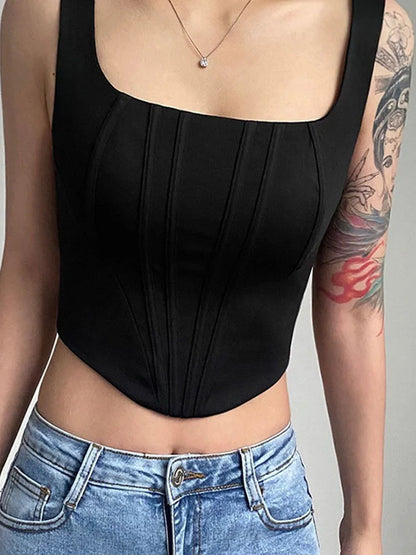 Summer Crop Top Square Neck Backless Sleeveless Camisole